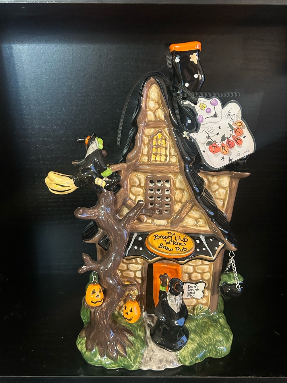 Blue Sky Witch House Ceramic Decoration for with Orange and Black